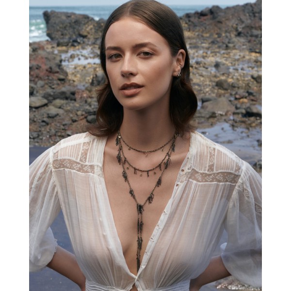 Marie Laure Chamorel ilgas sidabro kaklo papuošalas Ruthenium Lurex Gold